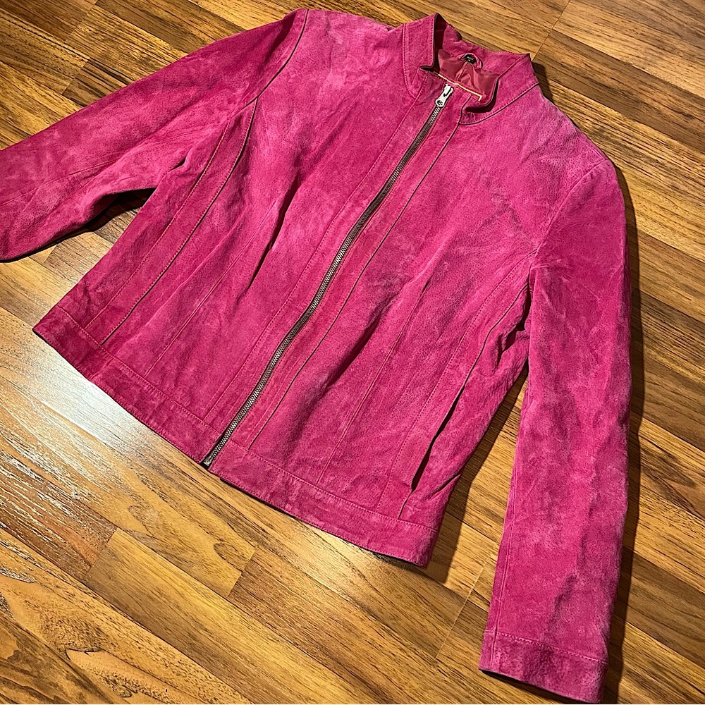 Vintage Y2K Leather Jacket Pink Leather Jacket Red Jacket Vintage Suede Jacket